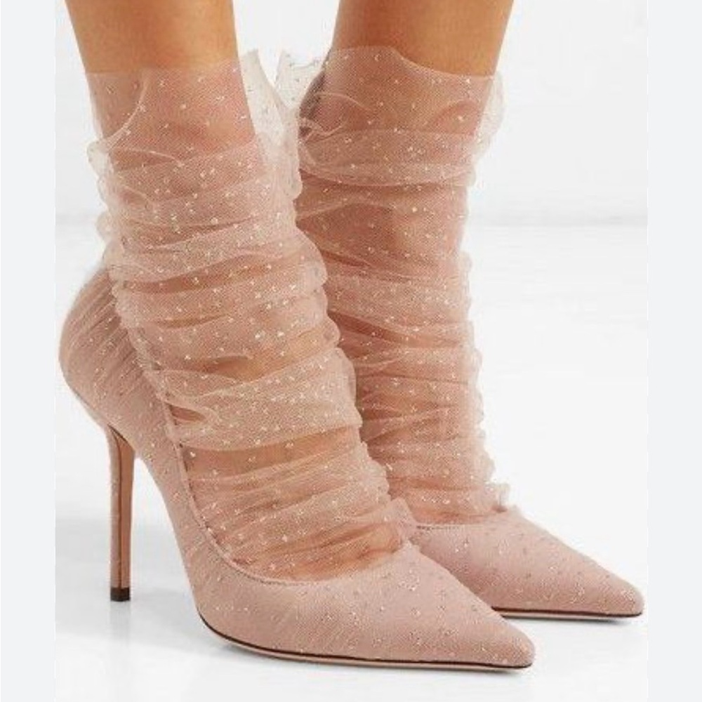 Jimmy Choo Pink Ruched Mesh Heels